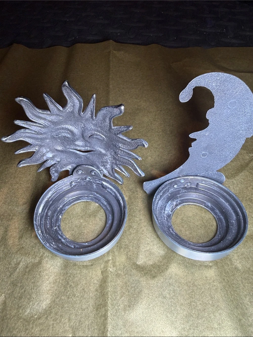 Sun and Moon Decorative Metal Tea Light Holders in Silver